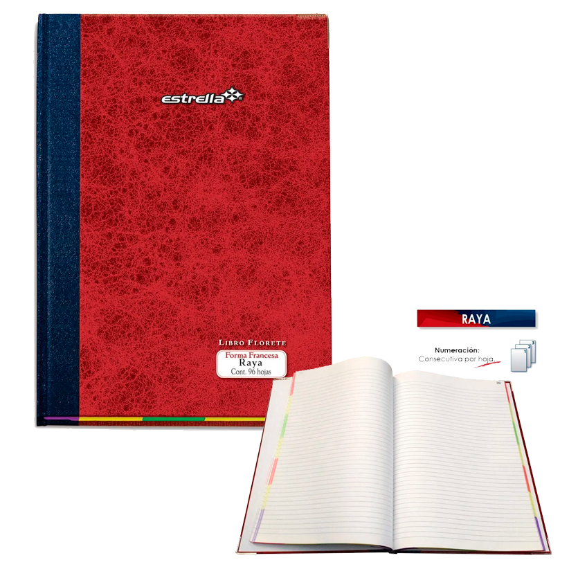 Estrella Libro Florete Tipo Francesa Raya 96 Hojas – Pasta Dura [EST-CUA-13BN]
