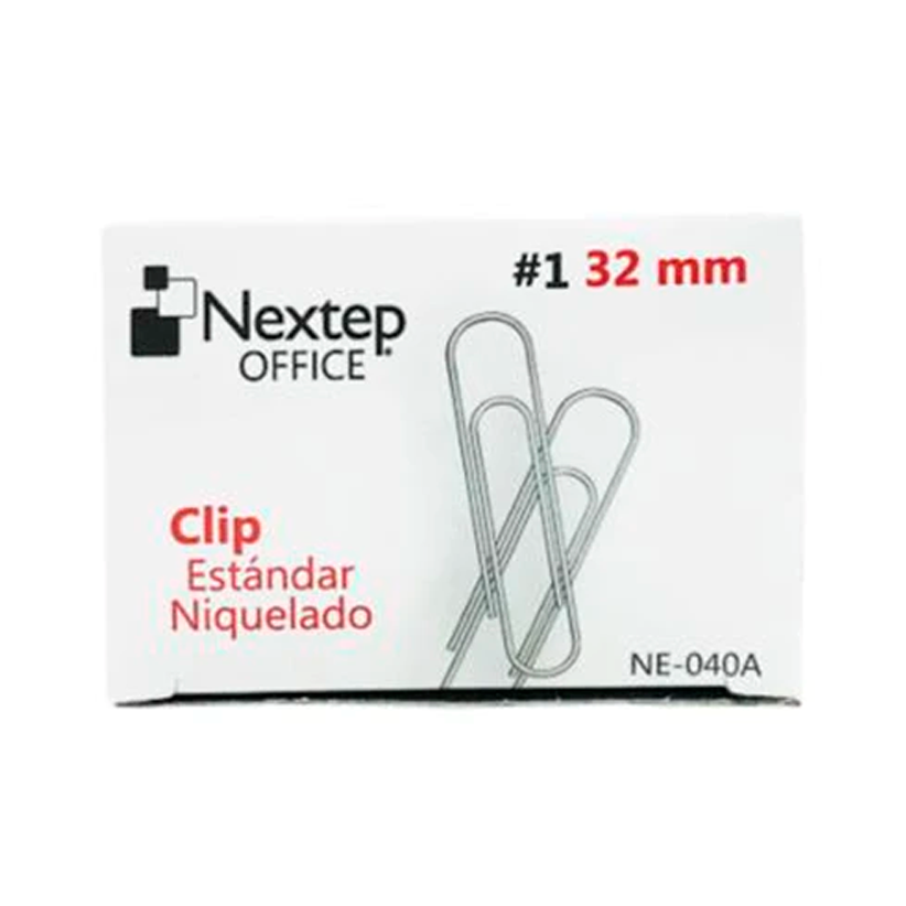 Clip Estándar Nextep Niquelado #1 32mm Caja/100 Clips c/u [NE-040A]