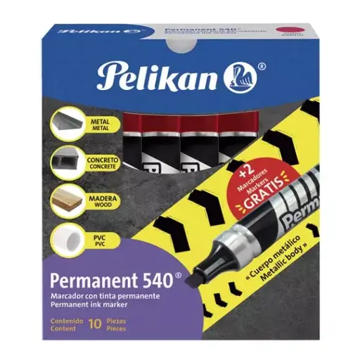 [PEL-MAR-026003] Marcador Permanente 540, Pelikan Rojo Caja Con 10 Piezas [PEL-MAR-026003]