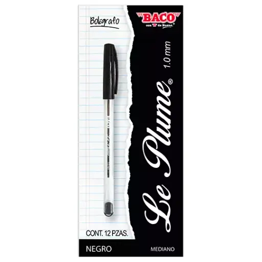 [BAC-BOL-PLUMN12-2] Bolígrafo Le Plume Negro, Punto Mediano,1 mm, 12 piezas [BAC-BOL-PLUMN12]