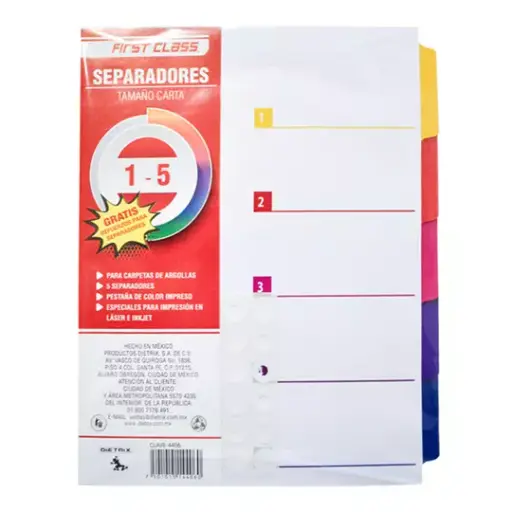 [DIE-SEP-4406] Separadores Dietrix Tamaño Carta Del 1 al 5 Pestañas De Color [DIE-SEP-4406]
