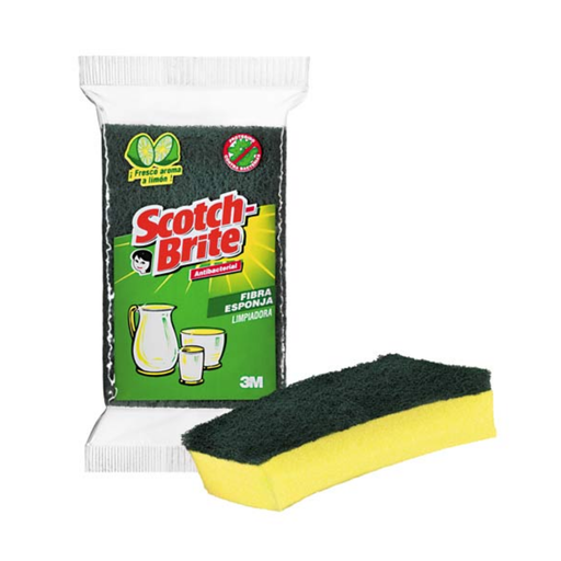 [P94 3M] 3M Scotch Brite Fibra/Esponja Antibacterial Color Verde Y Amarillo 1 Pza [P94 3M]