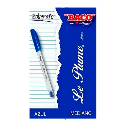 [7501174953428] BACO LE PLUME BOLIGRAFO PUNTO MEDIANO 1 MM AZUL 1 PZA [7501174953428]