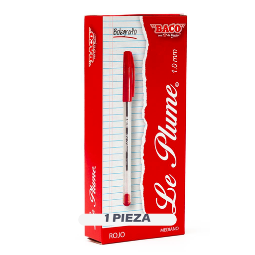 [BAC-BOL-PLUMR12] Baco Le Plume 1.0 mm Rojo – Bolígrafo Permanente Caja x 12 [BAC-BOL-PLUMR12]