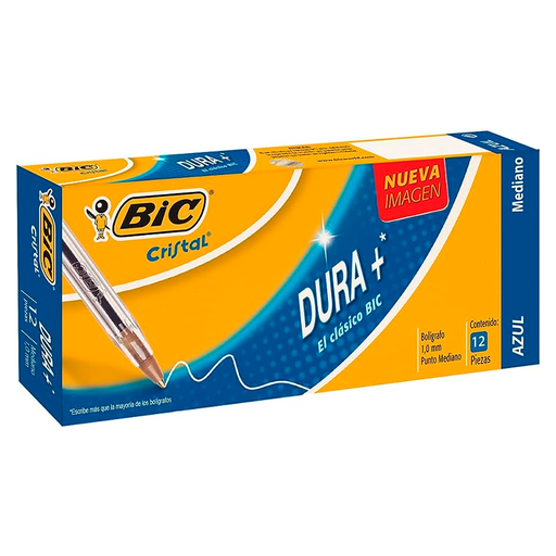 [923996] Bolígrafo BIC Cristal Dura+ 1 mm Azul  Caja 12 pzs  [923996]