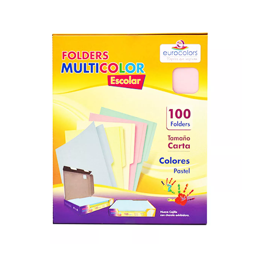 [PU0037] Eurocolors Folder Media Ceja Carta Colores Surtidos Pastel Paquete 100 Pzas [PU0037][1600299960]