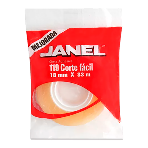 [JAN-ADS-11918X3] Janel – Cinta Adhesiva Transparente 18 mm × 33 m (Corte Fácil, 1 pza) 