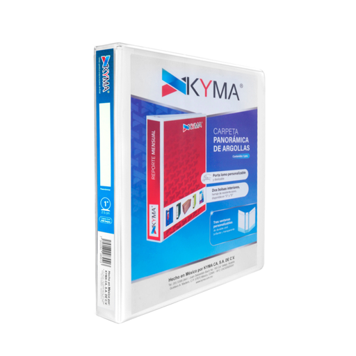 [CPKCBHO-100-BCO -1] KYMA Carpeta Panoramica Oficio Herraje "O" De 1" Doble Ventana/Vinil Brillante Color Blanco [CPKCBHO-100-BCO]