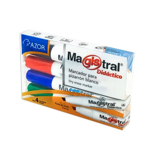 [AZO-MAR-8354] AZOR Marcador Magistral Didáctico punta cincel 6 mm colores surtidos empaque 4 pzas [AZO-MAR-8354]