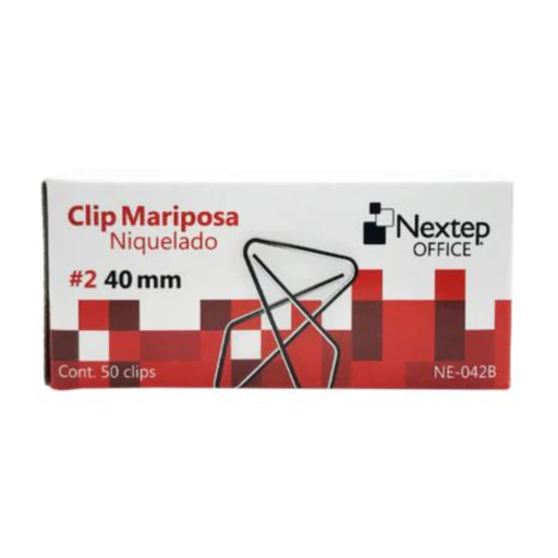 [NE‑042B] Clip Mariposa Nextep Niquelado #2 40mm 50 Clips [NE‑042B]