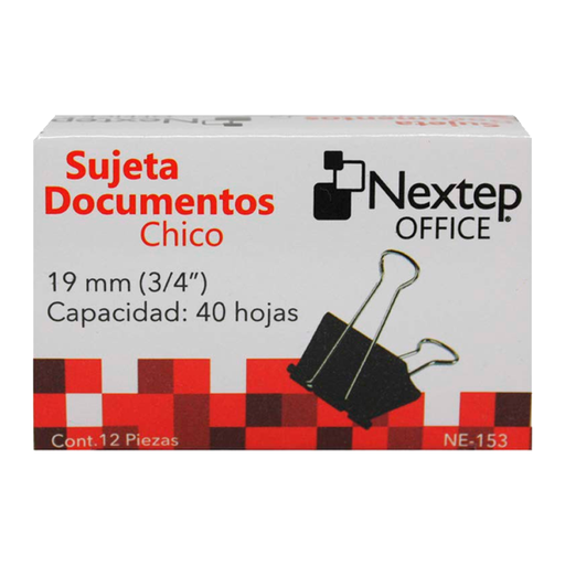 [NE‑153] Clip Sujeta Documentos Nextep  19 mm  Negro • Caja 12 pz – Oficina y Archivo [NE‑153]