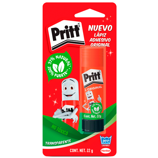 [7501199474540] Lápiz Adhesivo Pritt Original 22 g Blanco  Barra giratoria, no tóxico y lavable [7501199474540]