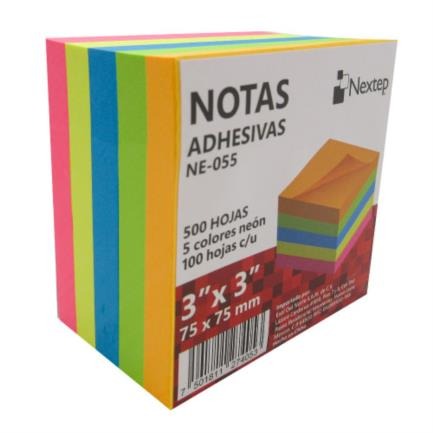 [NE-055] Nextep Notas Adhesivas De 3"x3" Pulgadas Colores Neon 5 Bloques C/100 Hojas C/U [NE-055]