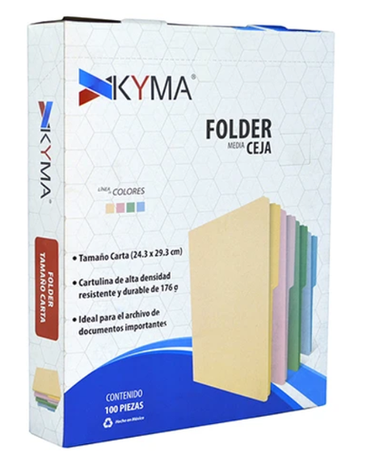 [FOLKY25-TC] Kyma Folder Manila Carta 1/2 Ceja Colores Pastel, Paq/100 Pzs