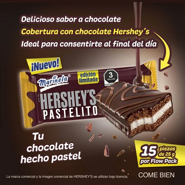 Pastelito Marinela Hershey’s 15 pzas de 25 g c/u