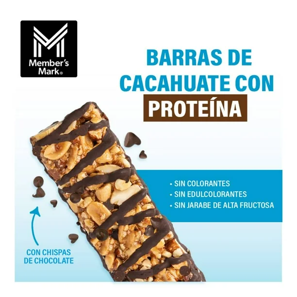Barras de Cacahuate Member's Mark con Proteína 700 g (20 pzas de 35 g c/u)