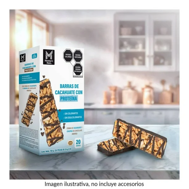 Barras de Cacahuate Member's Mark con Proteína 700 g (20 pzas de 35 g c/u)