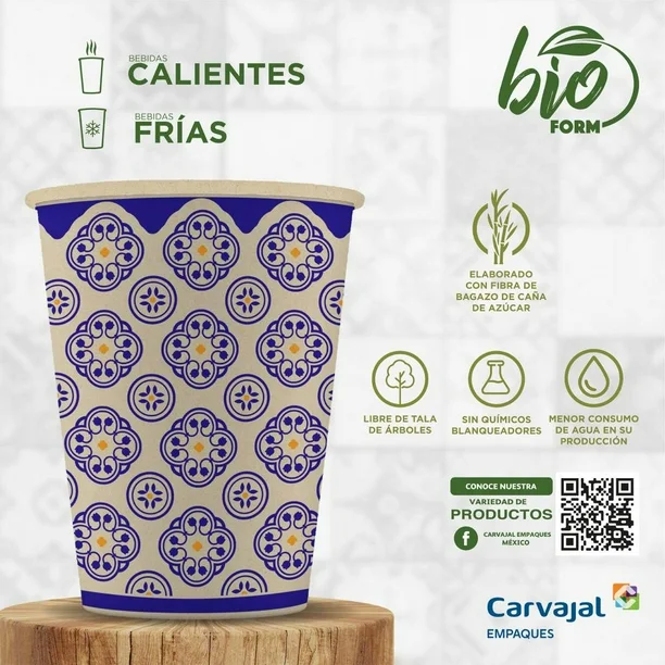 Vasos de Papel BIOFORM 12 oz 90 pzas