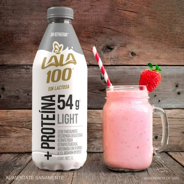 Leche Parcialmente Deslactosada Lala 100 Prot+Low Carb 12 pzas de 1 l c/u