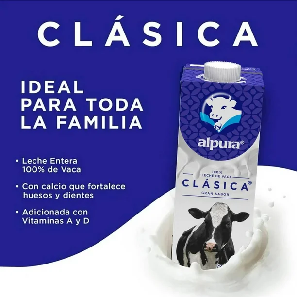 Leche Entera Alpura Clásica 12 pzas de 1 l c/u