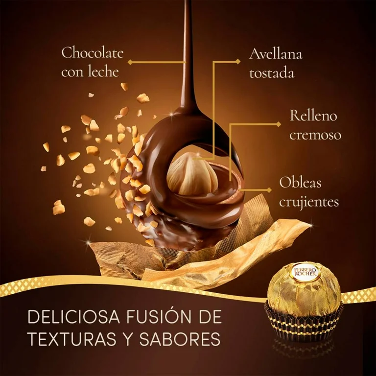 Chocolate Ferrero Rocher Relleno con Avellana con 16 pzas