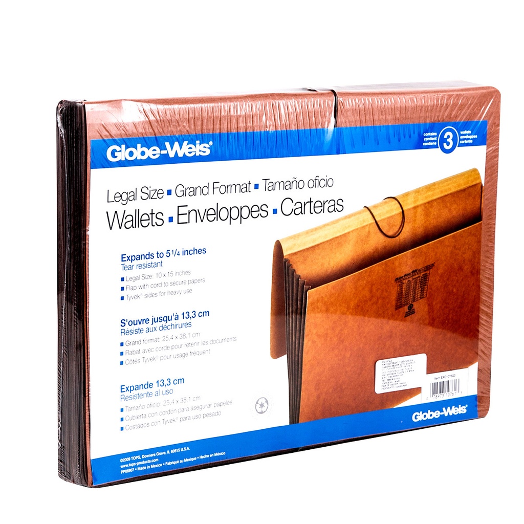 Cartera expandible Globe-Weis oficio paquete con 3 piezas