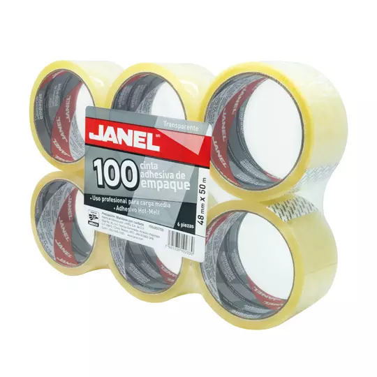 Cinta empaque línea 100 transparente JANEL 48x50 con 6 piezas