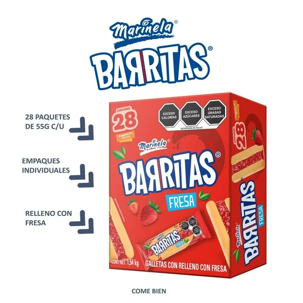 Barritas Marinela Fresa con 28 pzas de 55 g c/u