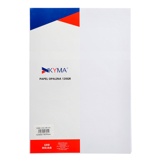Paquete de Papel Opalina Blanco 120gr Kyma, Tamaño Oficio, Paquete 100 Hojas