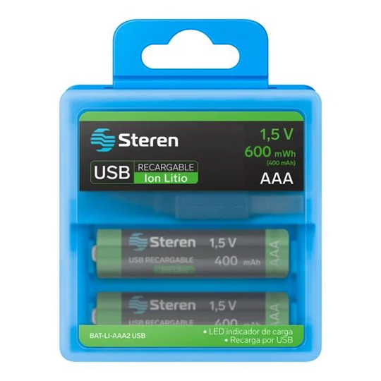 Baterías AAA recargables USB Li-Ion STEREN Bat-Li-AA4 USB blíster con 2 piezas