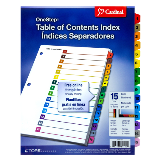 Separador numérico con índice Cardinal carta 1-15 divisiones impresas