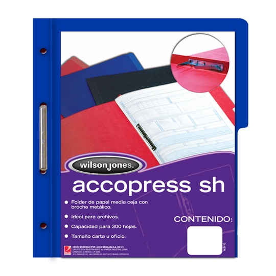 Folder accopress carta sh ACCO color azul obscuro con broche de 8 cm