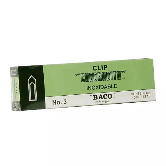 Clip Baco Cuadrito No.3, Caja C/100 Clips [BAC-CLI-CUADRI3]