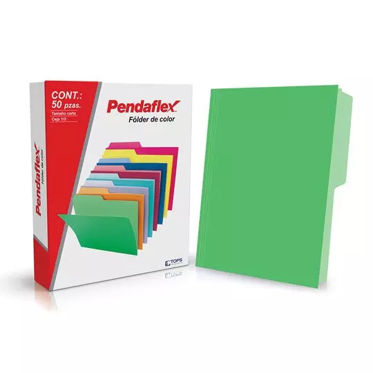 Folder De Color Pendaflex Carta Color Verde Ceja 1/2 Caja Con 50 Pzas [ESS-FOL-05012VD]