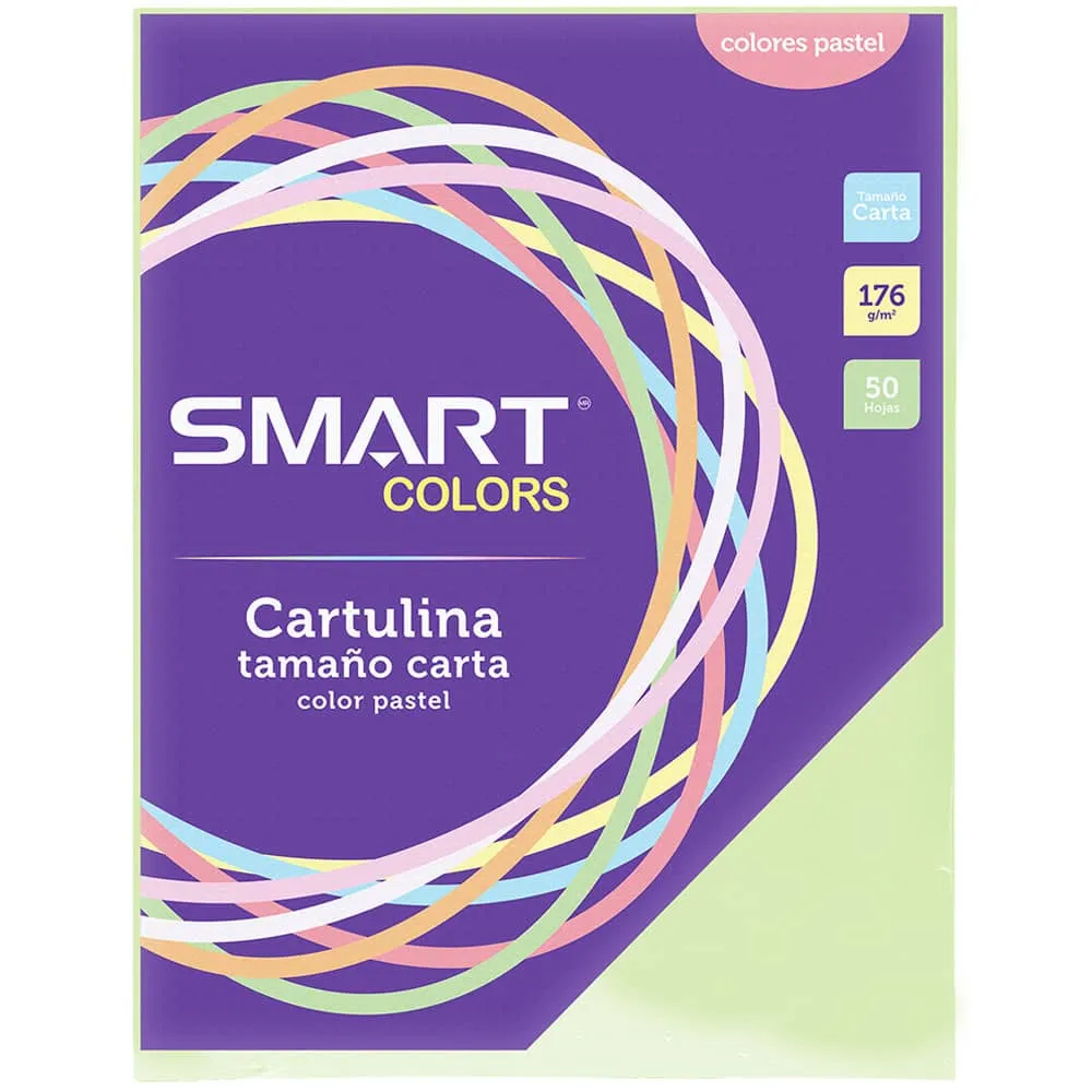 Cartulina Tamaño Carta Colores Pastel Verde con 50 Hojas Smart [06830079]