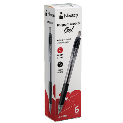 Boligrafo Nextep Gel Retractil Mediano 0.7mm Negro Con 6