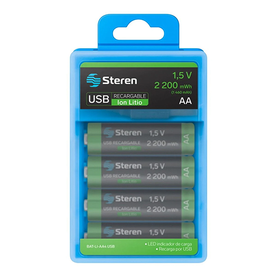 Baterías AA recargables USB Li-Ion STEREN Bat-Li-AA4 USB blíster con 4 piezas