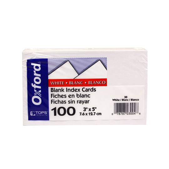 Tarjeta índice Oxford color blanco 3" x 5" paquete con 100 pzas