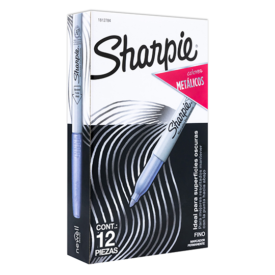 Marcador permanente Sharpie fino color plata caja con 12 piezas