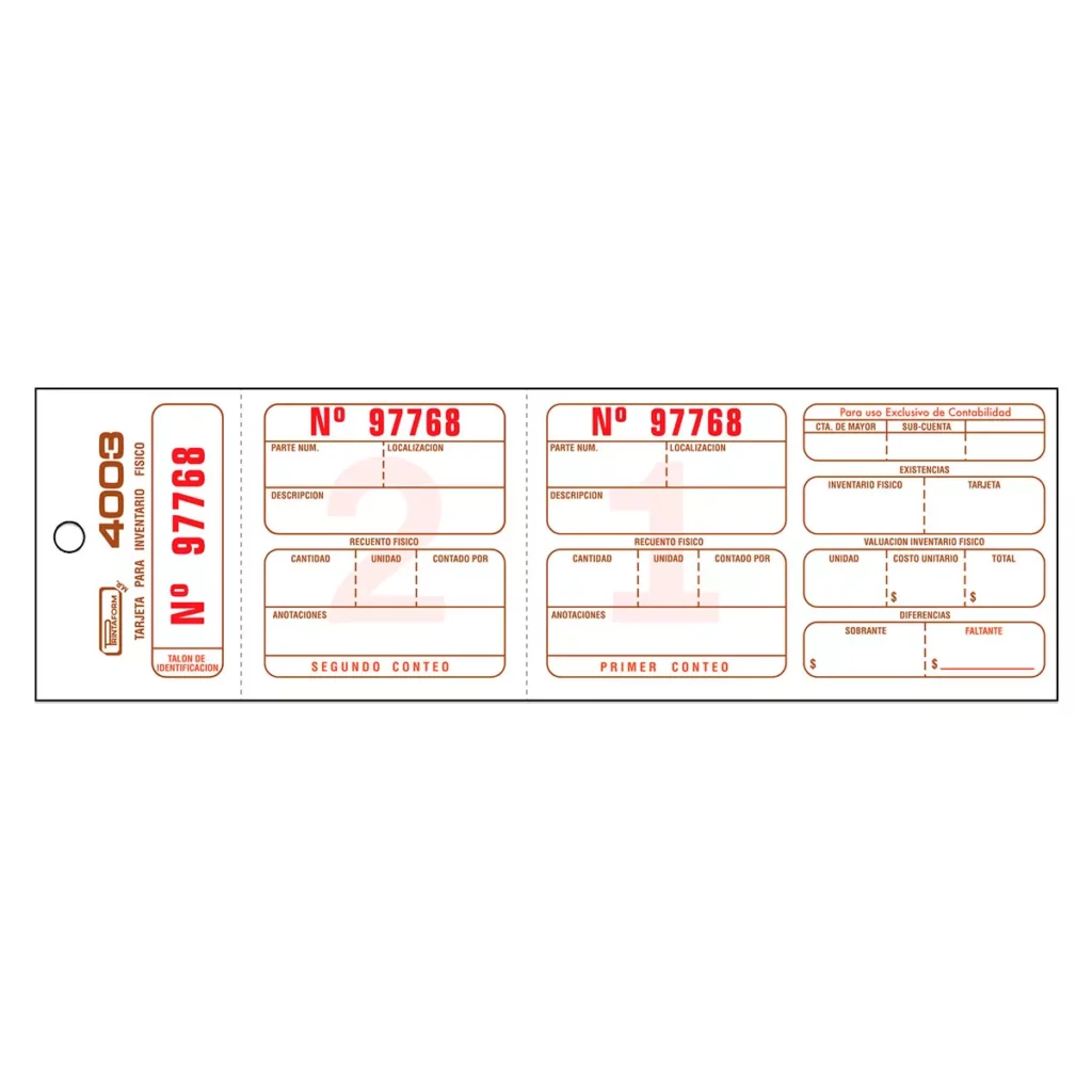 TARJETA INVENTARIO FIS C/500 PRINTA 4003