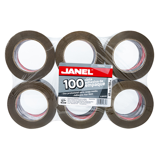 Cinta empaque línea 100 canela JANEL 48x150 con 6 piezas