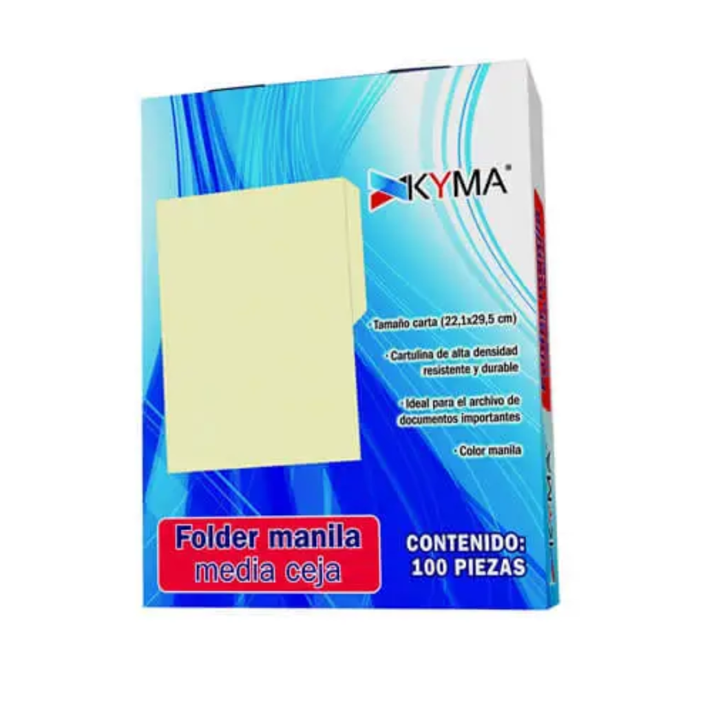 Kyma Folder Media Ceja Oficio Cartulina Color Crema Caja Con 100Pzs [KYM-FOL-TORC]