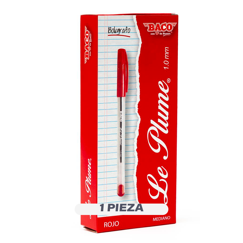 Baco Le Plume 1.0mm Rojo Bolígrafo Permanente Caja Con 12Pzs [BAC-BOL-PLUMR12]