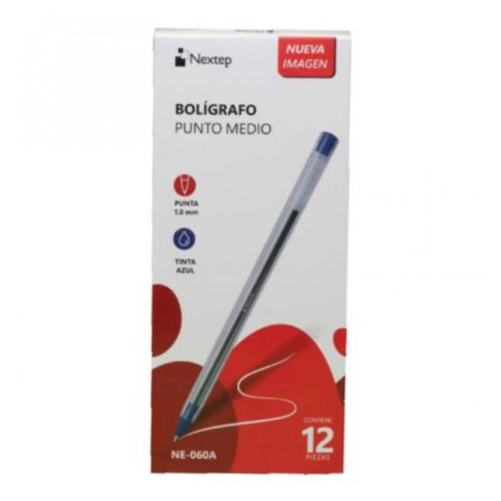 Nextep Boligrafo Punto Mediano 1mm Azul Caja 12 Pzas [NE-060A]            
