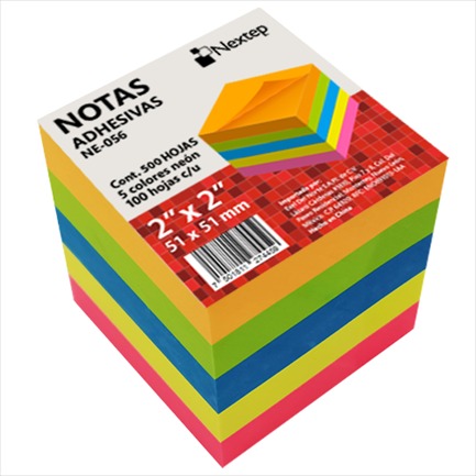 Notas Adhesivas Nextep 2x2" Neón con 5 Bloques de 100 Hojas [NE-056]