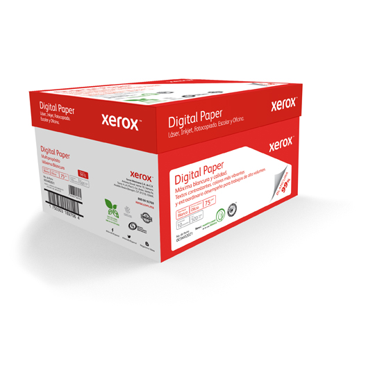 Caja de papel bond Rojo Xerox tamaño oficio 99% de blancura 75gr. con 5000 Hojas