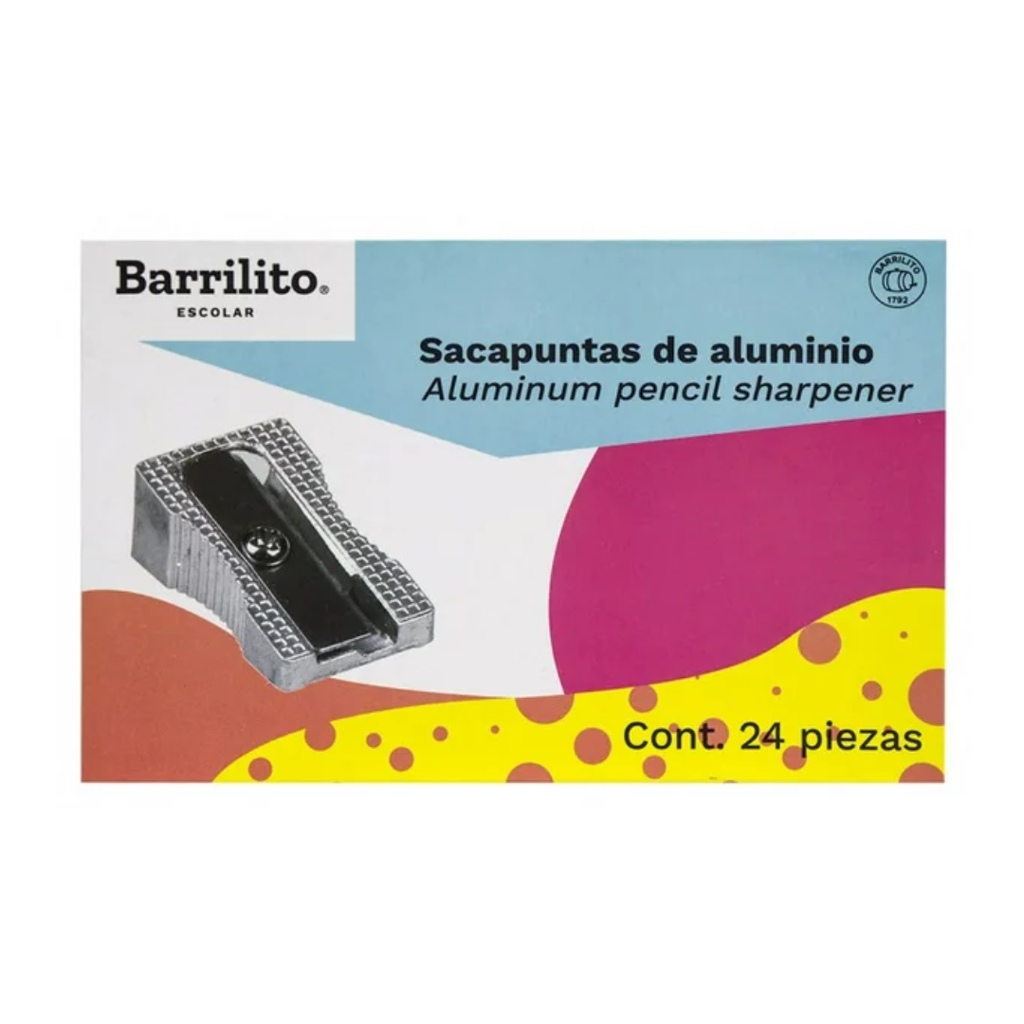Sacapuntas Metálico Diagonal Barrilito 1 Orificio 24Pzs Metálico [BAR-SAC-CSPT07] 