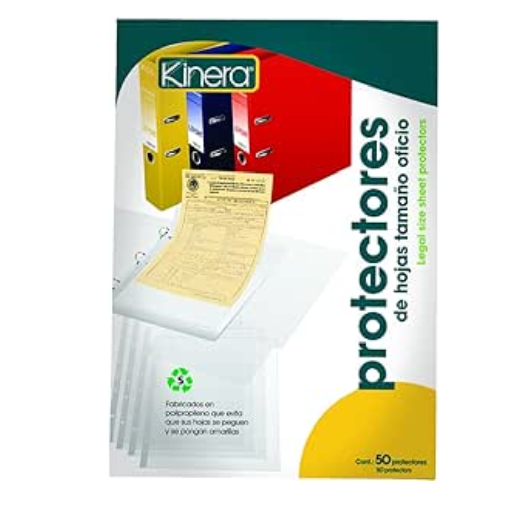 Protector de Hojas Traslucidos Kinera 363 Tamaño Oficio Caja Con 50Pzs [AZO-PRH-363] 