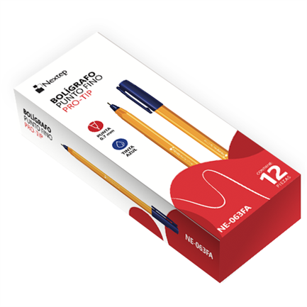 Bolígrafo Nextep Pro-Tip Tinta Color Azul Punta Fina 0.7mm Con 12Pzs  [NE-063FA] 