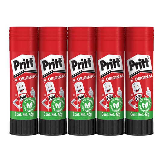 Lápiz adhesivo Pritt en barra de 42 grs charola con 5 piezas